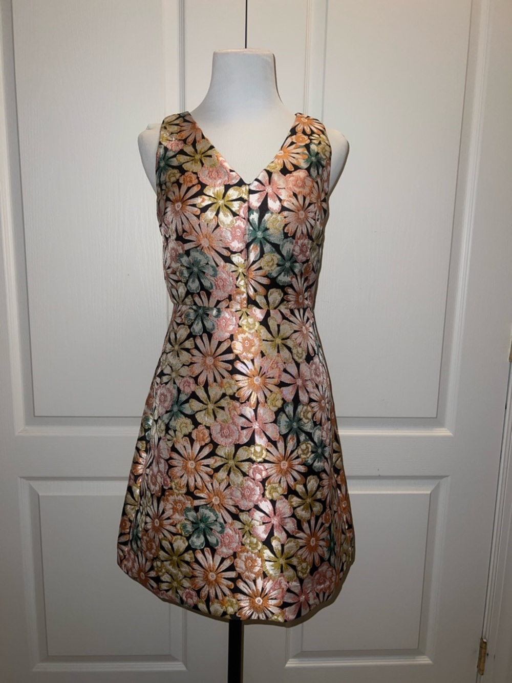 Banana Republic Floral Brocade Dress in Black, Pink & Gold